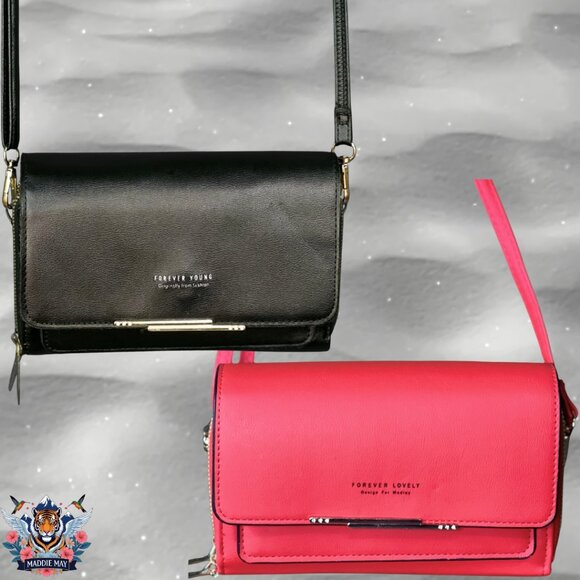 🌟 2 for 1 “Forever Young" & "Forever Lovely" - Black/Red Crossbody Clutches 🌟 - Picture 1 of 10